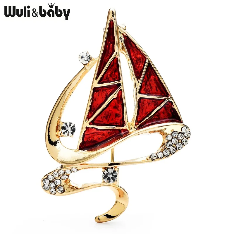 Wuli&baby New Enamel Sailboat Brooches For Women Unisex 2-color Rhinestone Boat Party Casual Brooch Pins Gifts