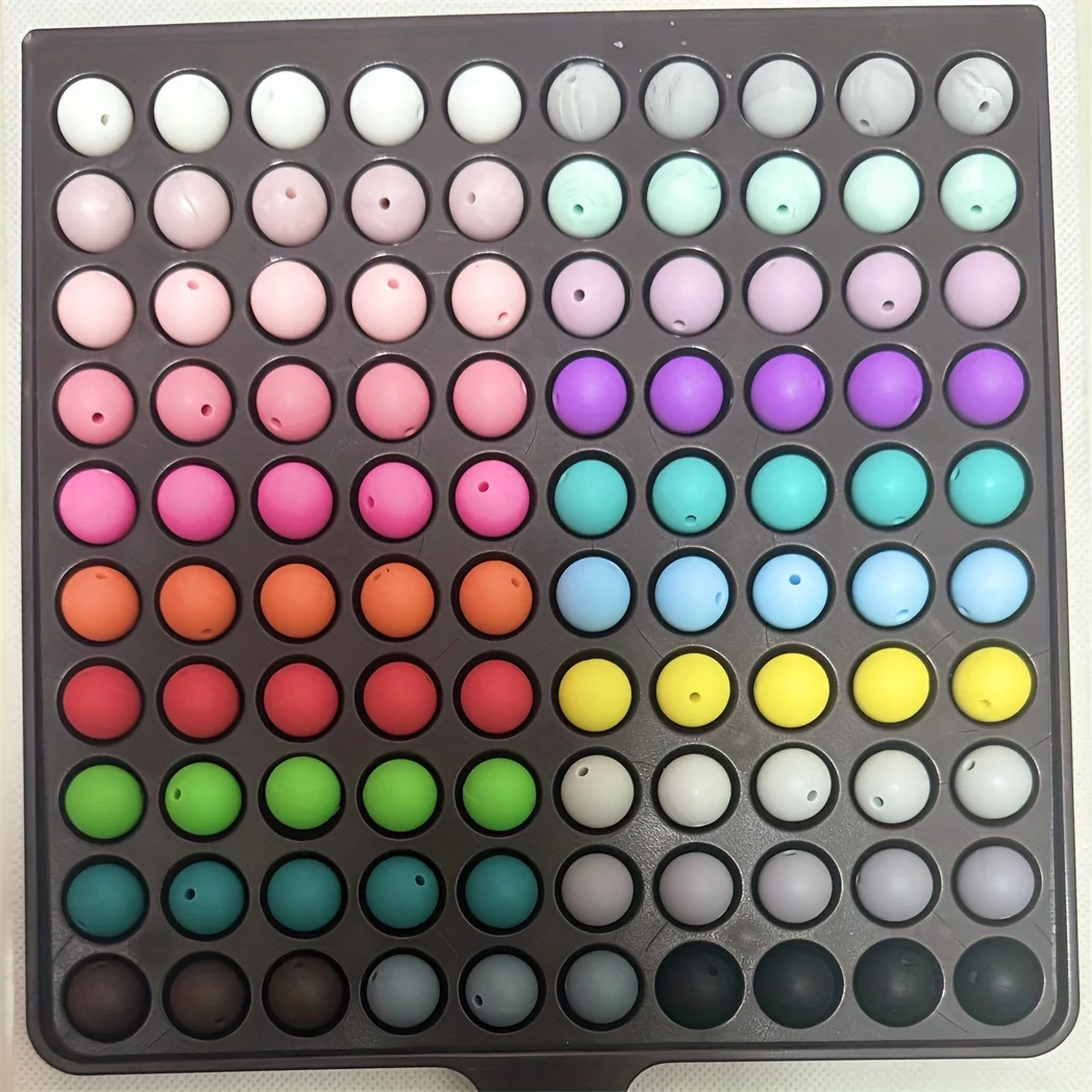 100 قطعة/صندوق 12/15 مللي متر مجموعة خرز السيليكون لسلسلة المفاتيح ، قلادة ، سوار الحبل صنع السائبة المستديرة المطاط سيليكون البؤري الخرز