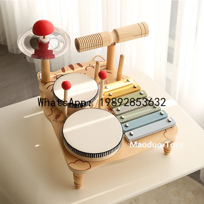 Multifunctional Wooden Drum Set Baby Music Stand Music Enlightenment Early Education Educational Drumming Children's Toy