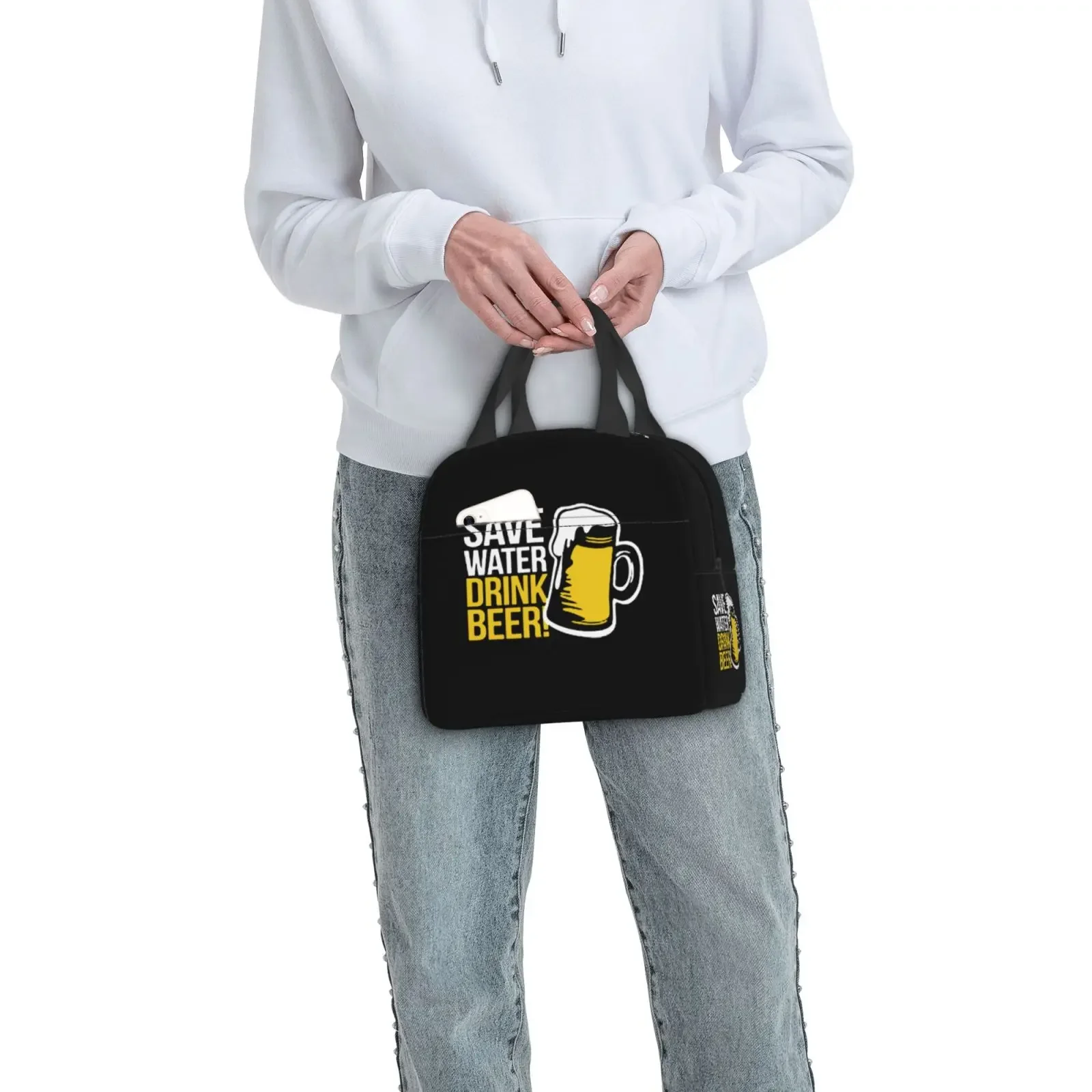 Save Water Drink Beer Print Lunch Box Waterproof Thermal Cooler Food Insulated Lunch Bag Kids for Kids Portable Picnic Tote Bags