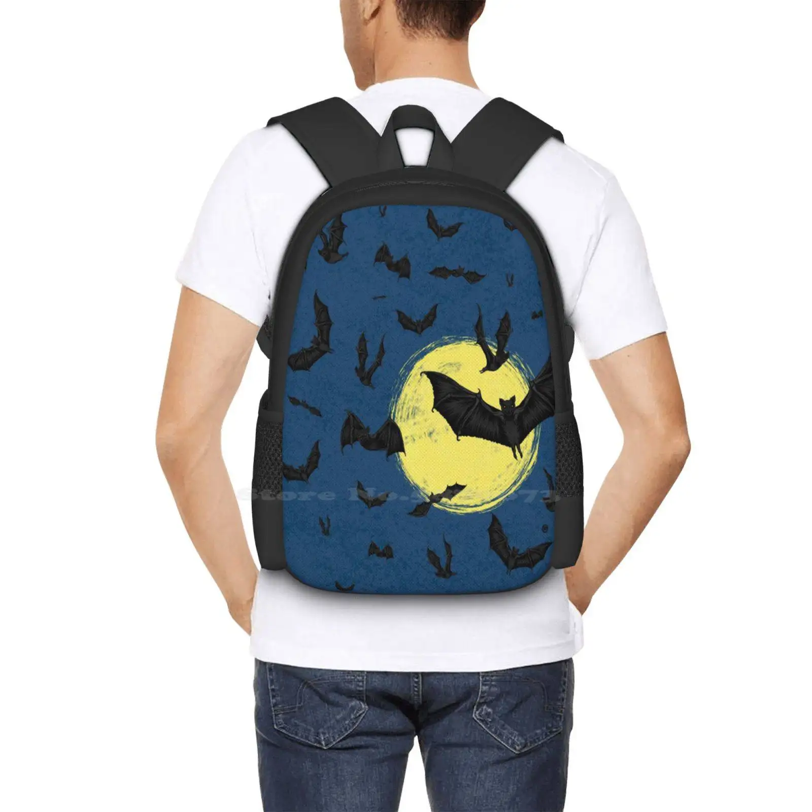 Bat Swarm 3D Print Design Backpack Student Bag Bat Swarm Moon Illustrator Cool Animals Evil Dark Art Halloween Party Halloween