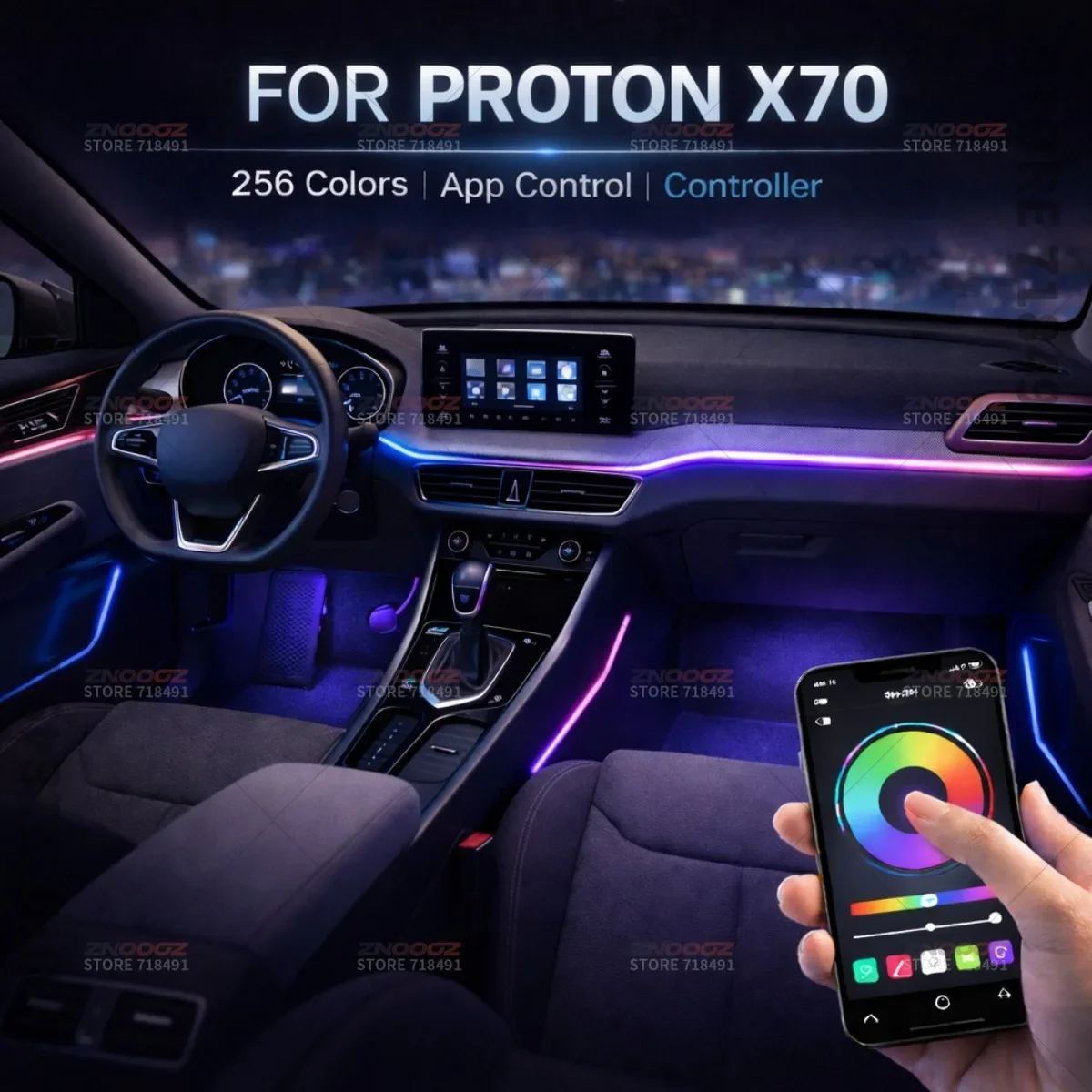 22in1 RGB Car Interior Acrylic Car Ambient Lights RGB Hidden Acrylic Strip Decoration Atmosphere Accessories For Proton X70