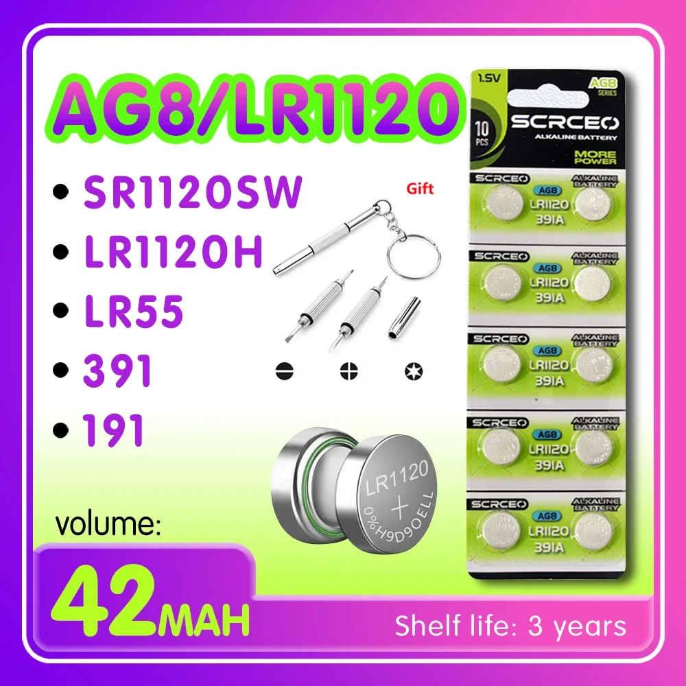 2-10PCS LR1120 AG8 SR1120SW 191 LR55 391 LR1120 1.5V Lithium Manganese Dioxide Button Battery, Suitable for Calculators, Watches