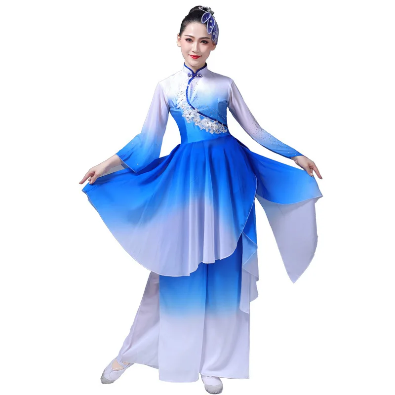 Neue Frauen klassische Tanz kostüm weiblich elegant neue Fan Tanz Kostüm Kleid Gaze Regenschirm Tanz Erwachsenen Performance Kostüm