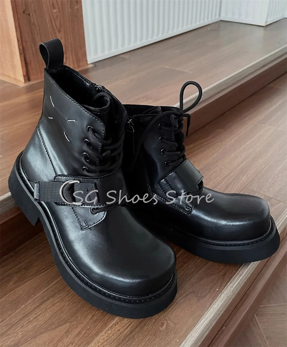 British Style High-Top Black Leather Chelsea Boots for Men Male Wester Cowboys Boots Fashion Catwalk Motorcycle Boots image 2