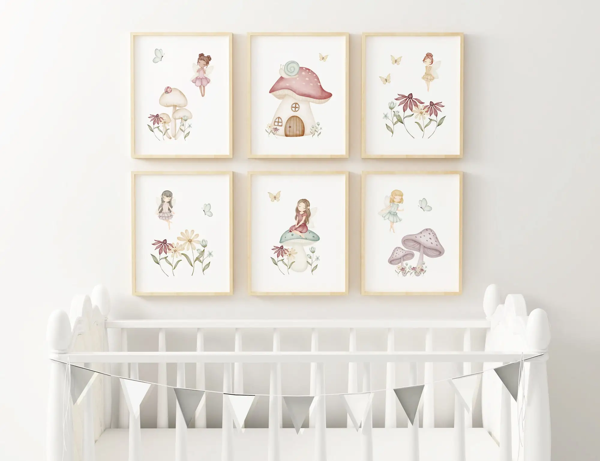 

Abstract Dreamy Magic Fairy Mushroom Canvas Print Cute Butterfly Elf Wall Art Poster for Bedroom Nursery Girl Room Decor Cuadros