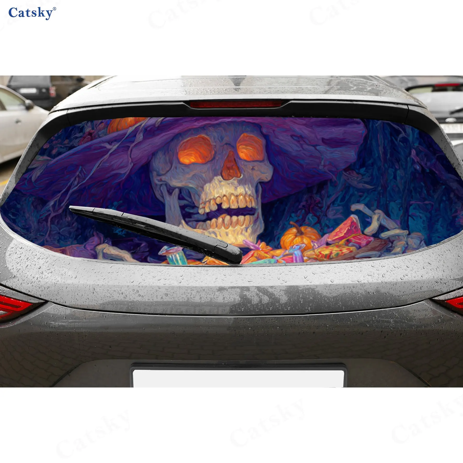 

Mysterious Skull Witch Halloween Car Rear Window Decal, Waterproof Self-adhesive & Anti-scratch Auto Vinyl Wraps Sticker, Auto D