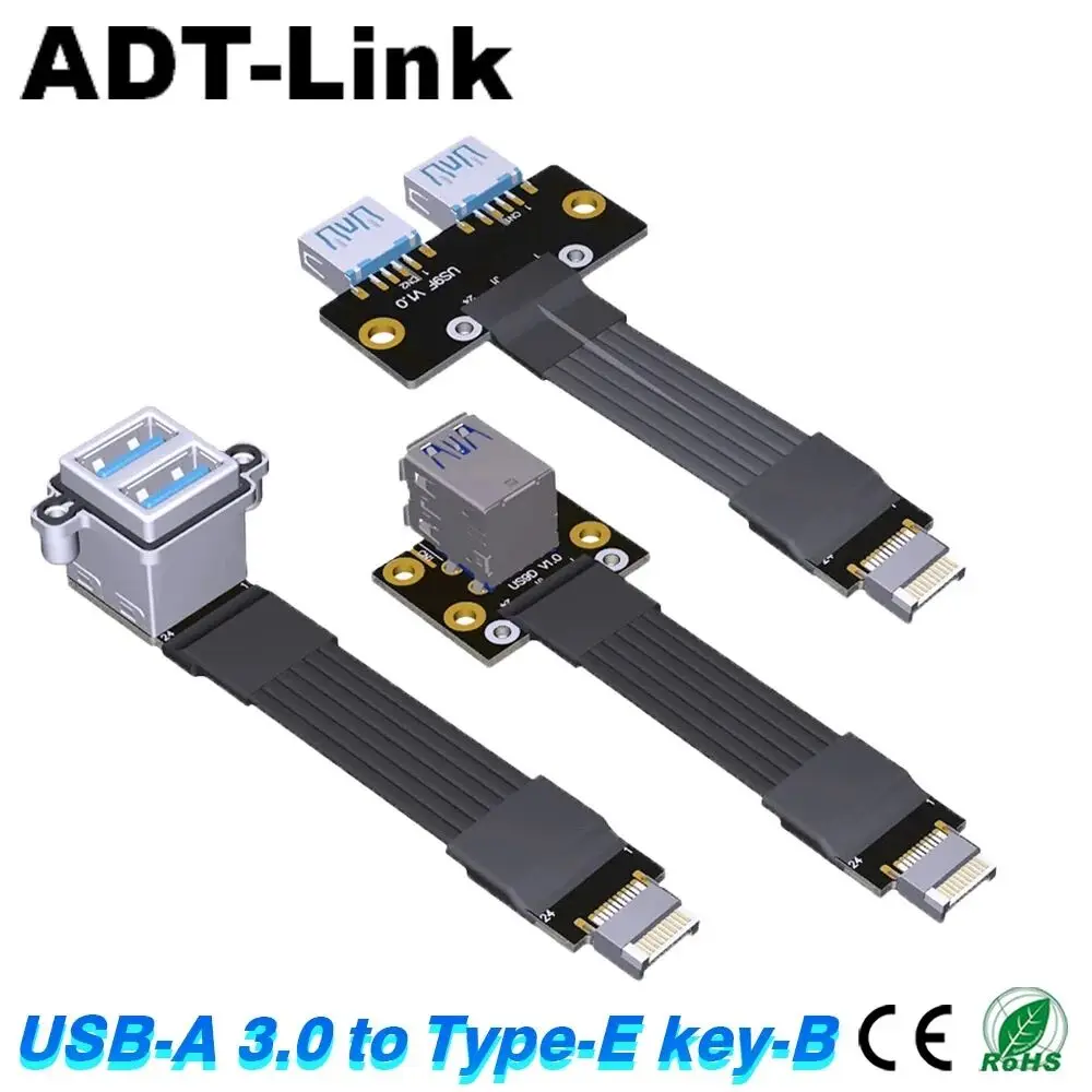 

ADT-Link USB 3,0 двойной порт типа A (водонепроницаемый амфенол) от гнезда к внутреннему 20Pin Передняя панель тип-E ключ-B штекер плоский ленточный кабель