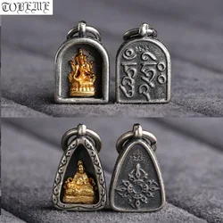 Tibetan Green Tara Small Pendant 100% 925 Silver Gold Plated Buddhist Yellow Jambhala Wealth Buddha Amulet Charm