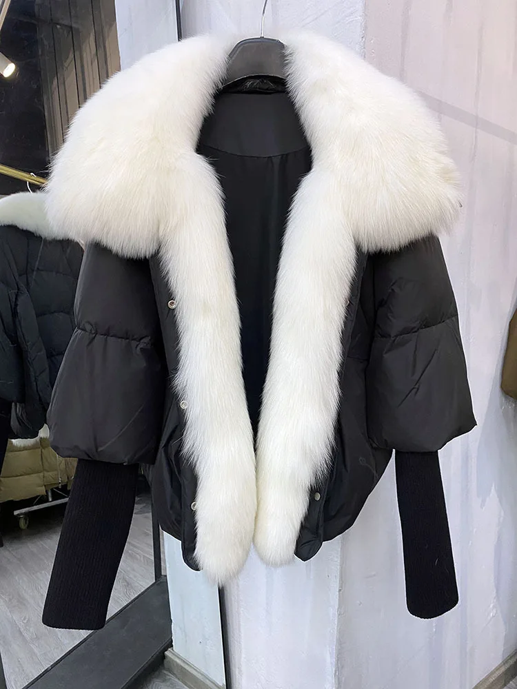 Doudounes en duvet d'oie de style canadien et nord-américain pour femmes, manteau chaud, fourrure de renard véritable naturelle, col optique, luxe, hiver, 2023