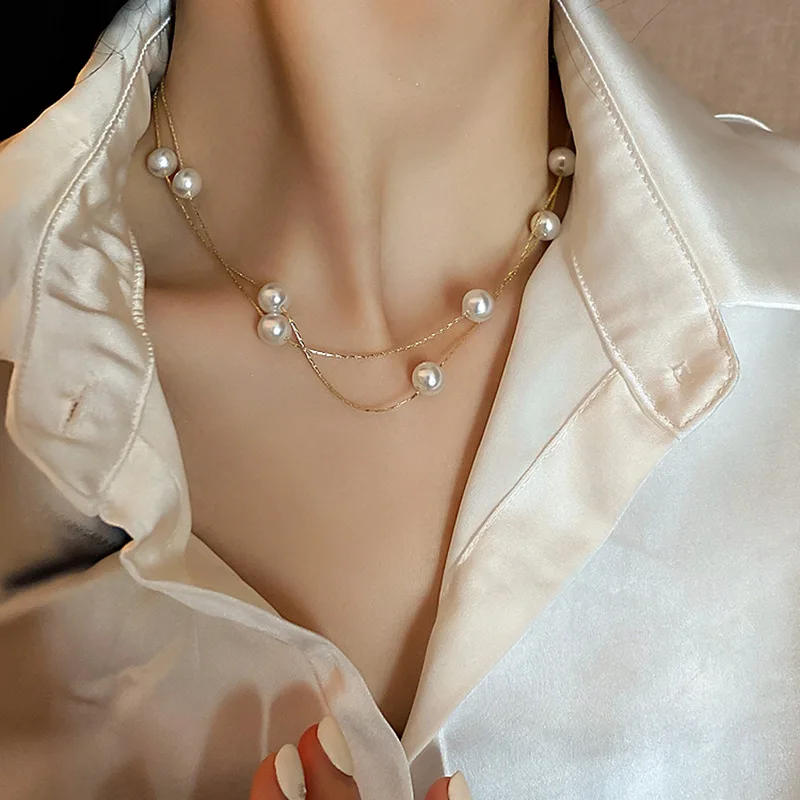 Cross-Border New Sle Pearl Nelace for Women Vintage Simple Ele Wind Sensation Heart ape Jewelry Accory