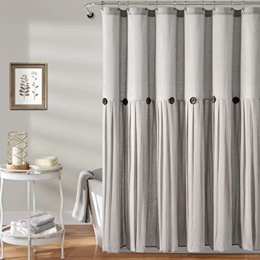 

Linen Button Shower Curtain, 72" W x 72" L, Gray - Gray Shower Curtain Fabric - Bathroom Curtain - Farmhouse Bathroom Decor
