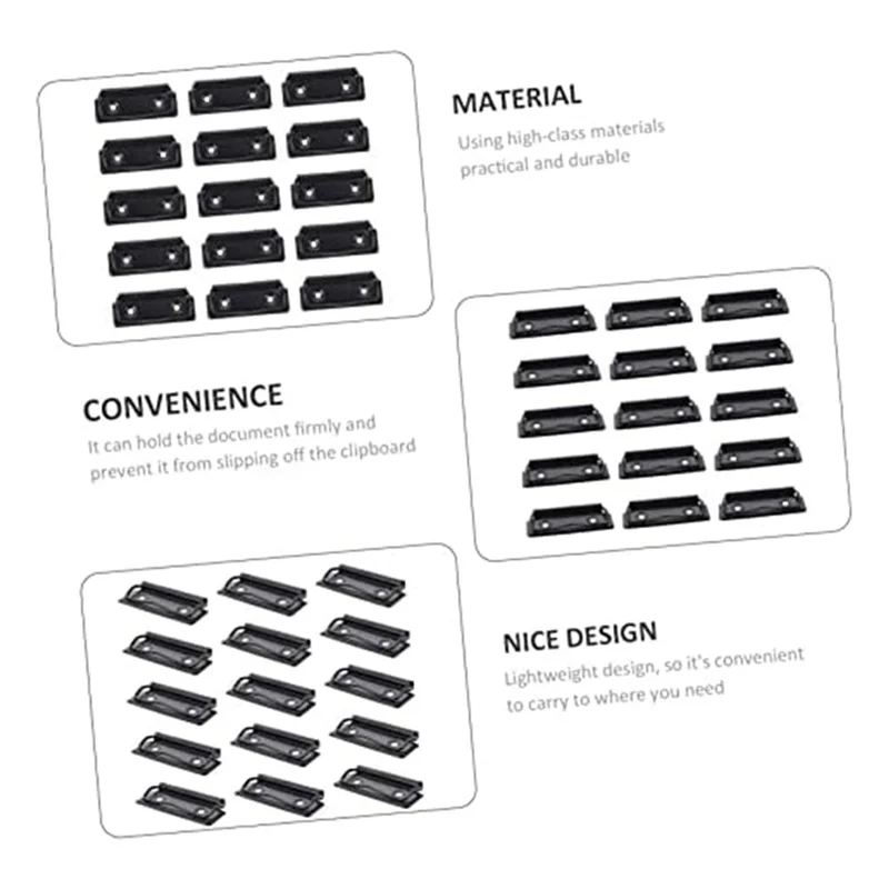 

J1UL1N 30Pcs Stationery Plate Holder Stainless Steel Clips Pocket Folders Office Folders Black Mountable Clipboards Clips File