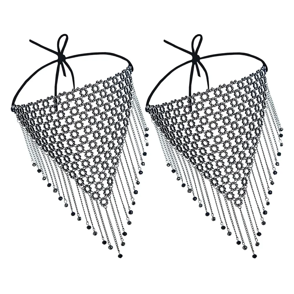 2Pcs Rhinestone Face Veil Tassel Chain Elegant Mesh Mask Masquerade Dance Performance Party Supplies Costume Accessories