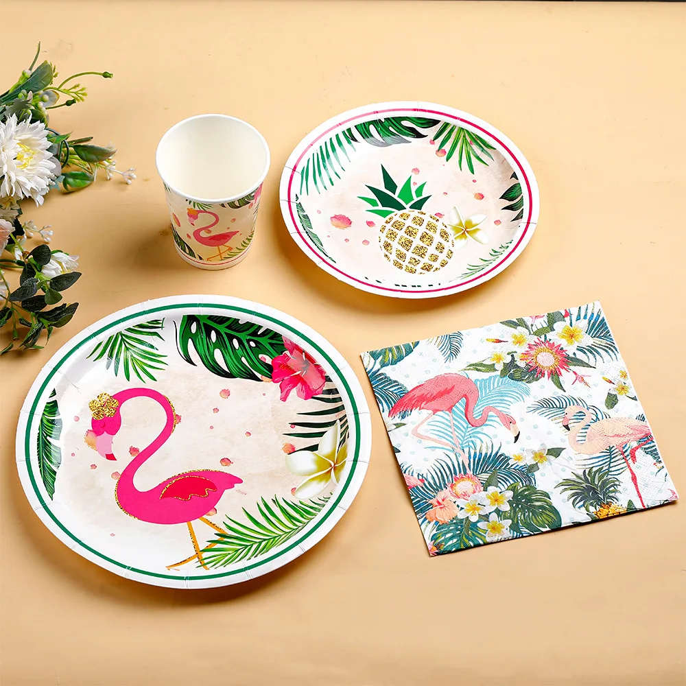 Flamingo Party Hawaiian Children Party DecorPlates Napkins Tableware for Summer Birthday Party Gift Baby Christening Decoration