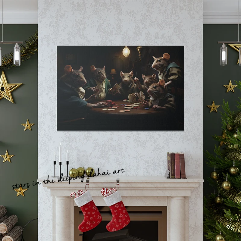 Funny Rats Playing Poker on The Table Casino Humorous Animal Art Poster Canvas Painting Wall Prints Picture for Room Home Decor