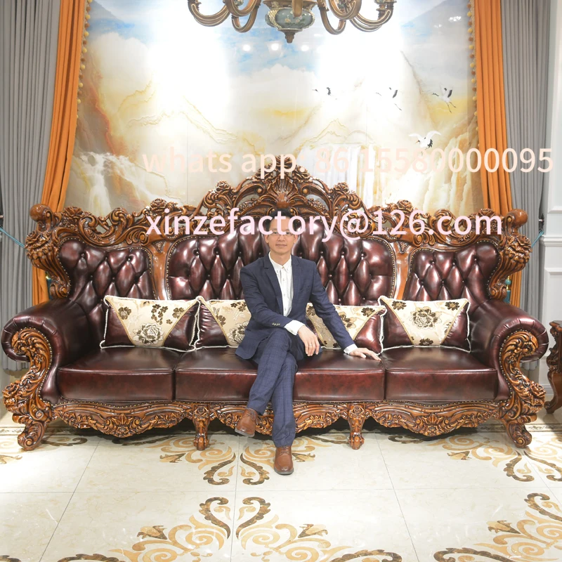 

Customizable European style first layer leather sofa solid wood