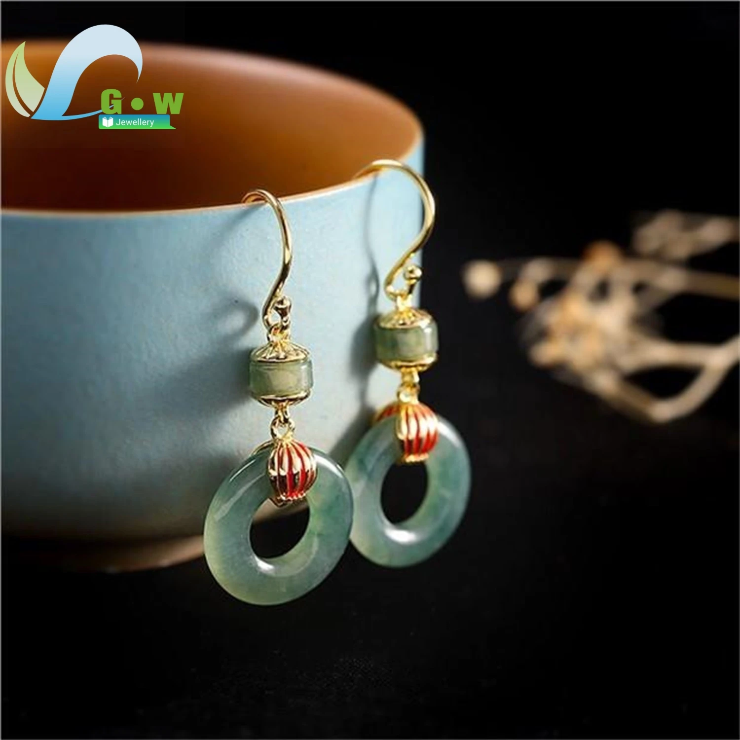Antique Folk Chinese Style Genuine Khotan Jade S925 Sterling Silver Ice Jadeite Dropping Earrings Handcrafted Elegant Women Gift