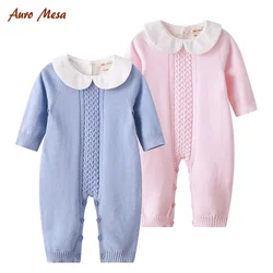 Children Clothing Spring and Autumn Baby Jumpsuit Long Sleeved Knitted Peter Pan Collar Rompers Baby Outdoor Clothes