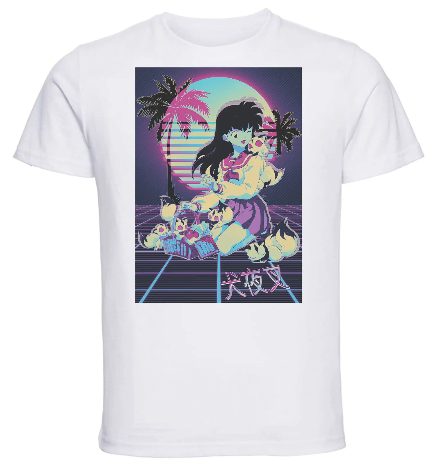 White  Vaporwave 80s Style TShirt  Inuyasha Kagome Unisex clothing