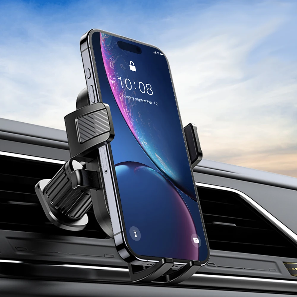 Flexible Cell Phone Holder Car, Phone Mount for Car Air Vent, Universal Auto Lock Car Phone Holder for iPhone Most Smartphone