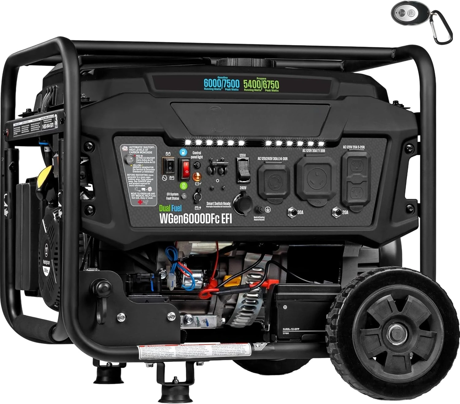 

7500 Peak Watt EFI Dual Fuel Home Backup Portable Generator, Remote Electric Start, Transfer Switch Ready
