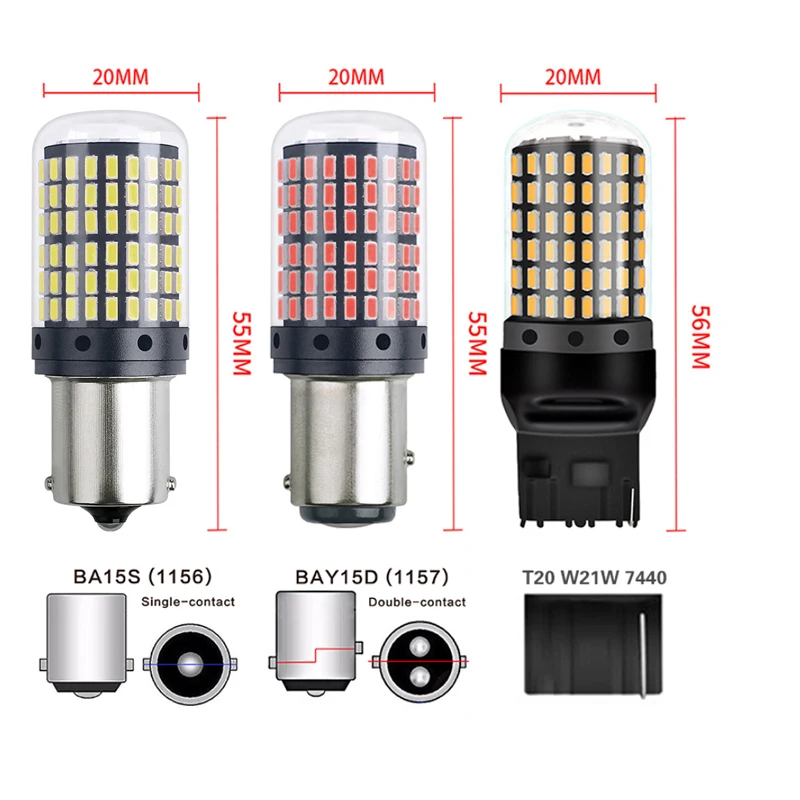 1PCS 1156 BA15S P21W BAY15D BAU15S PY21W T20 LED 7440 W21W W21/5W LED Bulbs No Hyper Flash Auto Turn Signal Light White Amber