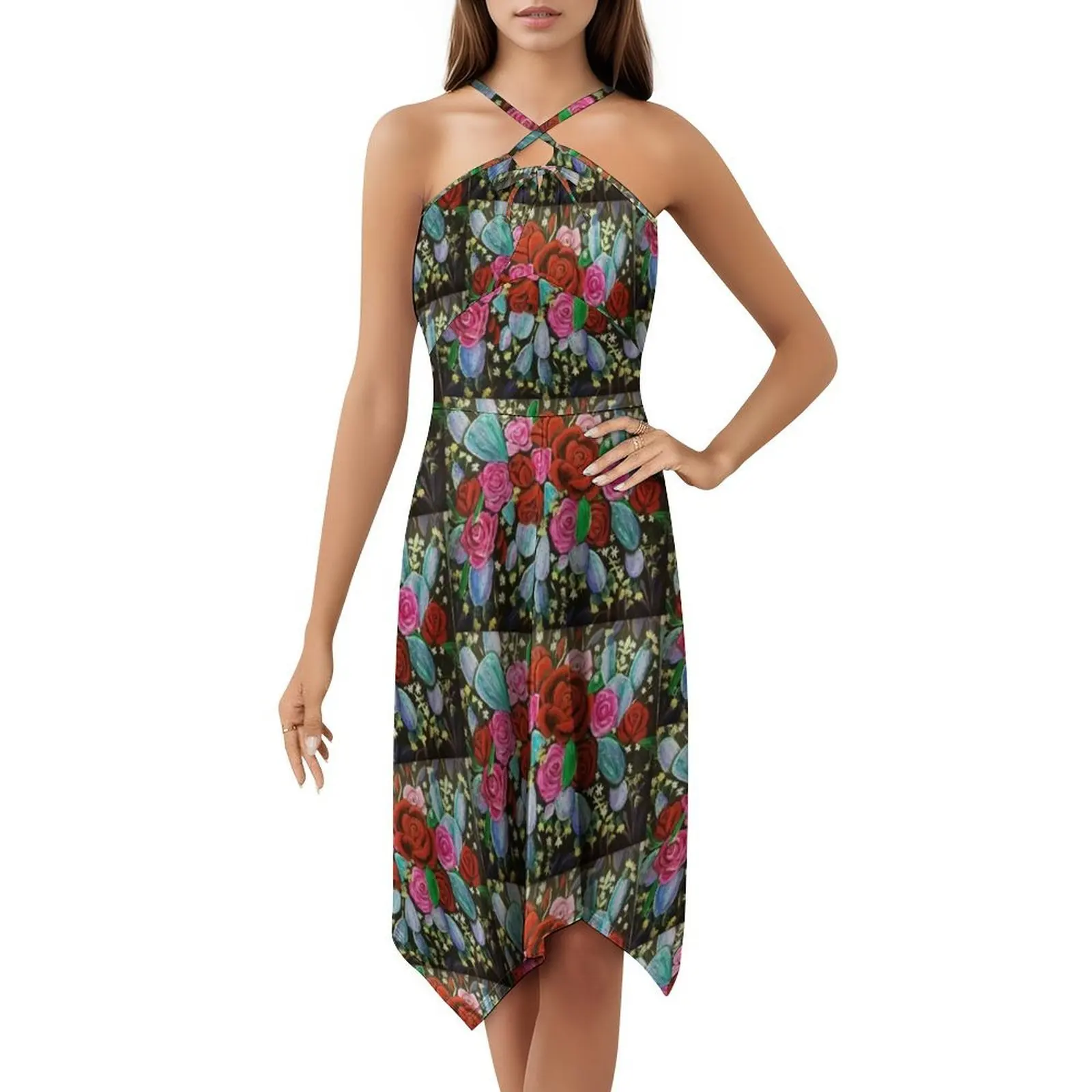 فستان هيب هوب نسائي من Desert Rose ملابس خروج جرافيك مطبوع للحفلات والنوادي وزهور الصبار وزهور الصحراء والصبار الوردي للسيدات #5