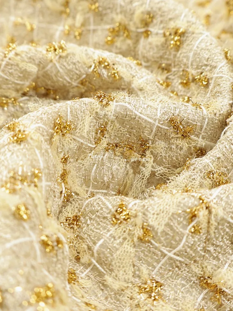 

Bright Line Fringe Plaid Cotton Tweed Woven Fabric for Soft Drape No Elasticity Coat Dress Cloth Diy Per Meter Sewing Material