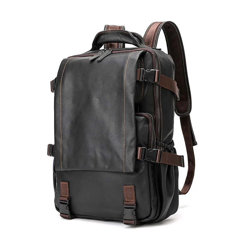 Genuine Leather Men's Backpack First Layer Cowhide Leisure Business Travel Backpack Large Capacity Laptop Bag Weekender Bag