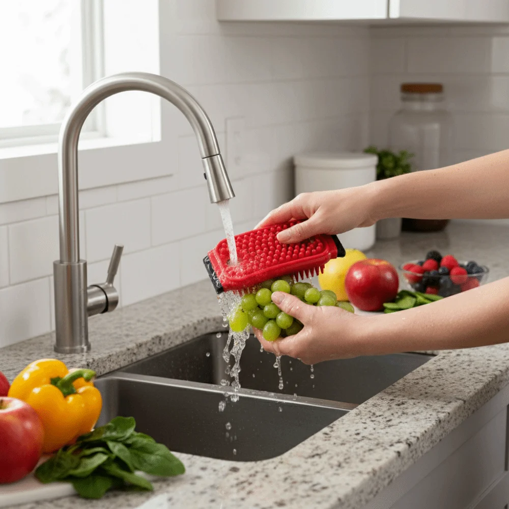 

2Pcs Multifunctional Fruit Vegetable Brush Food-grade Double Side Potato Carrot Cleaner Silicone Massage Function Pet Bath Brush