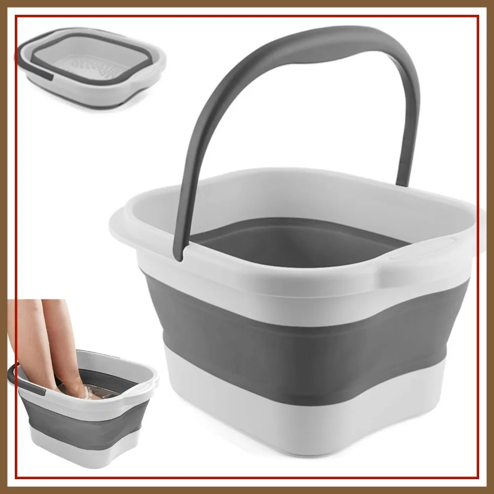 

Foldable Foot Bath Basin with Handle for Soaking, Collapsible Pedicure Spa, Portable Plastic Bucket for Foot Care, White