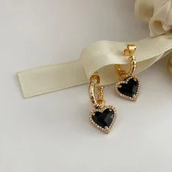 Fashion Black LOVE Heart Zircon Drop Earrings for Women Couple Creative Elegant Holiday Party Jewelry Accessories