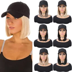 Baseball Cap with Synthetic Hair Extensions Straight Short Bob Hairstyle Adjustable Removable Wig Hat 10 inch for Woman Girl