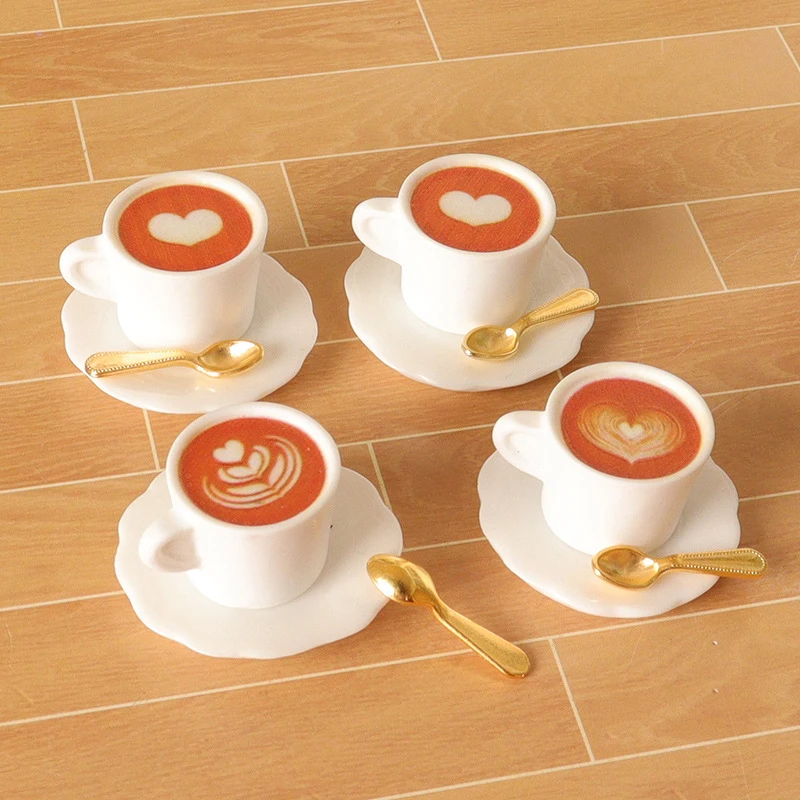 3Pcs/Set Mini Coffee Cup Spoon Afternoon Tea Model Tableware Miniature Latte For Dolls House Play House Decor Toys