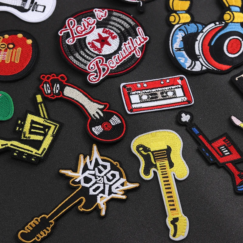 PUNK ROCK musical instrument Iron-On Patches Clothe Embroidery Applique Sewing Supplies Decorative Badges Nostalgia MUSIC