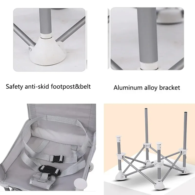 Silla de bebé compacta portátil plegable de aleación de aluminio con cinturón seguro para uso en interiores y exteriores, fácil viaje para acampar y