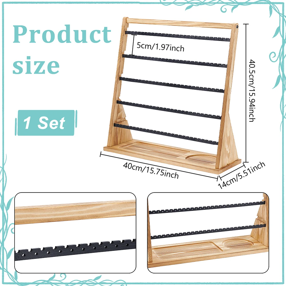 1Pcs Earring Holder Organizer Rustic Wood Jewelry Organizer Stand Display 5 Tier Wood Earring Holder Stand with 140 Holes