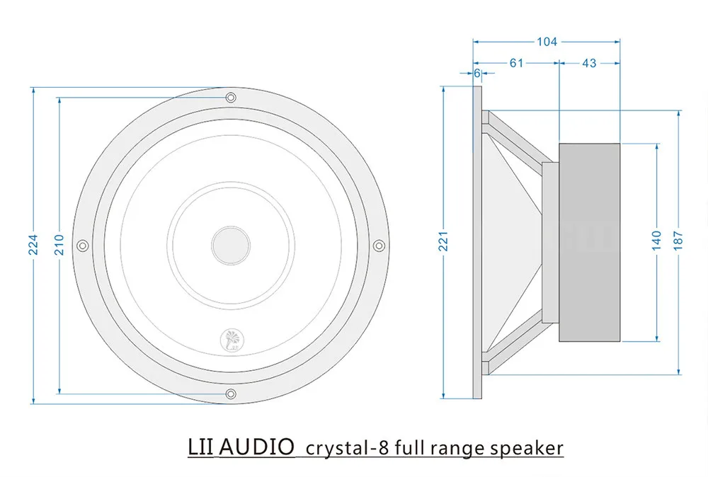 LII AUDIO CRYSTAL- 8 مكبرات صوت كاملة التردد 8 بوصة 8ohm/50-80W وحدة (1 قطعة)