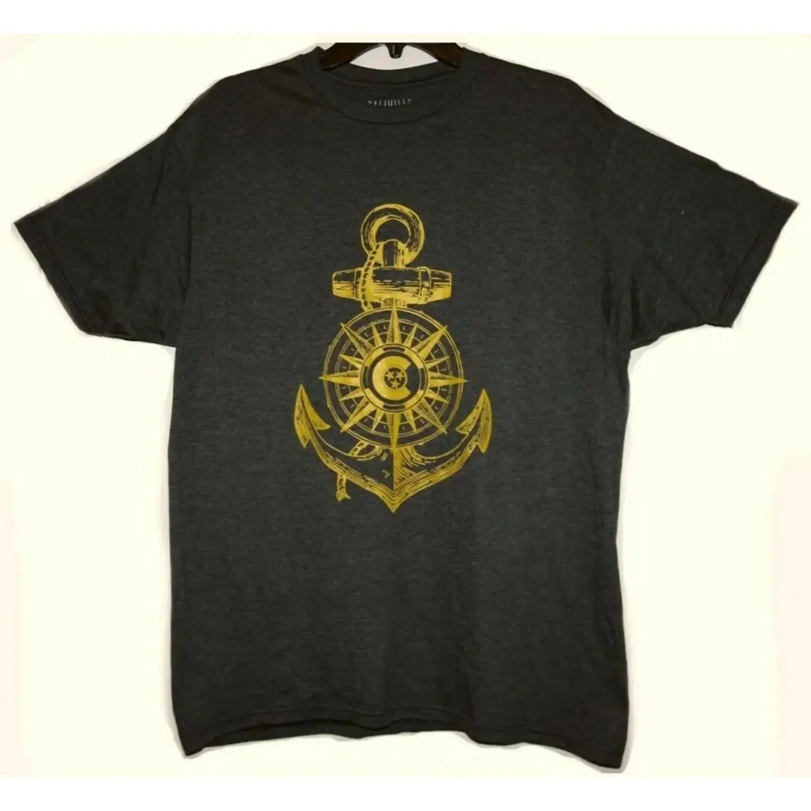 New Men's Caliville Nautical Compass Yellow Anchor Charcoal T Shirt Size 2XL vintage Washed Comfortable graphic Breathable