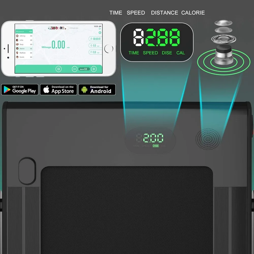 Kompaktes faltbares Laufband mit 2,25 PS, Bluetooth-LED-Monitor und Fernbedienung für kleine Räume