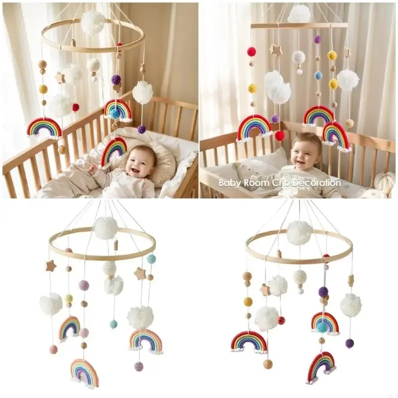خشبية قوس قزح دلاية على شكل نجمة سرير المحمول سهلة التجميع سلسلة القطن الشمال الحضانة الديكور آمنة لعبة عضاضة للرضع 15UB #6