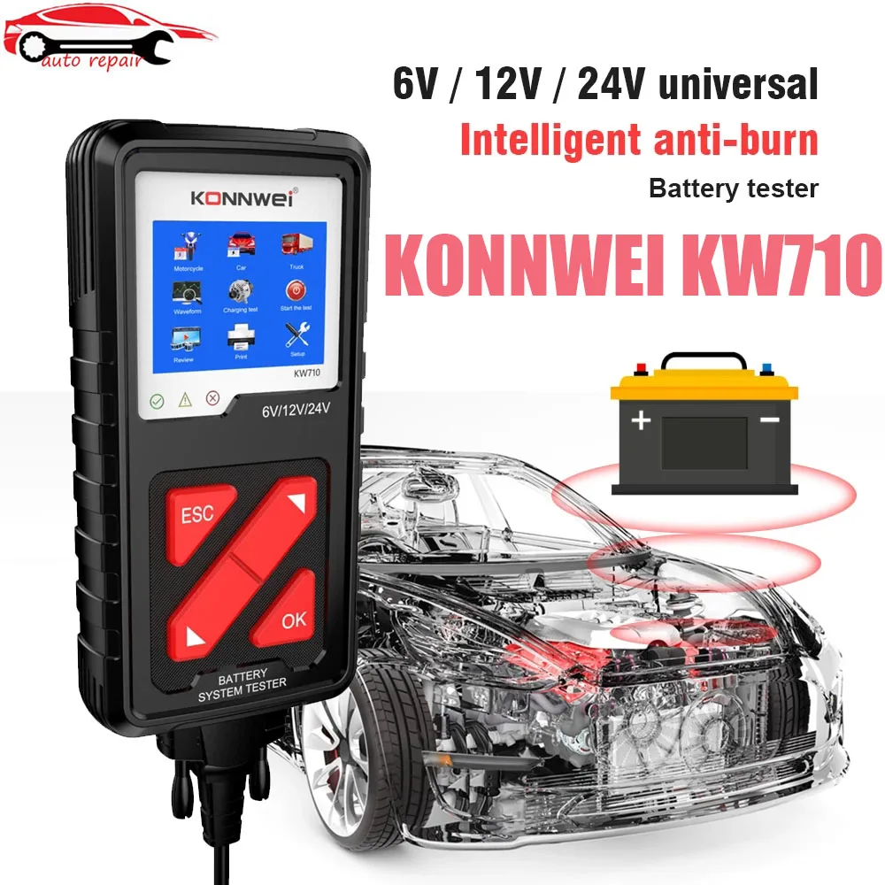 

KONNWEI KW710 Car Battery Tester 100-2000CCA 6V/12V/24V Battery Load Tester Charging Cranking System Test Diagnostic Tool forCar