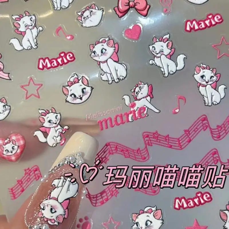 

Disney Cartoon The Aristocats Marie Cat Nail Art Cute Pink Stickers Ornaments Creative Nail 3D Diy Girl Decoration Stickers