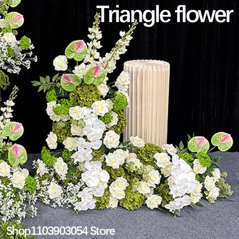 Neues 5D Hochzeits-Blumenarrangement mit grünen Pflanzen, Delphinium, Rosen, Bodenblumen, Hintergrund, Blumenreihe, Tischdekoration, Kugeldekoration für Events und Partys – Detail 6