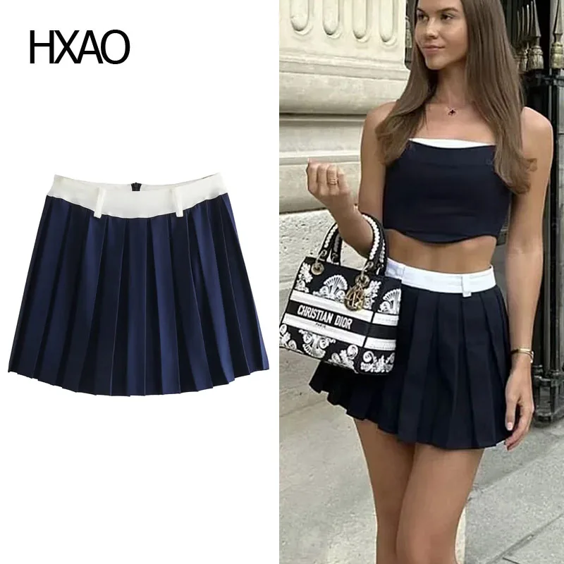 

HXAO Pleated Skirts Women Mini Skirt Patchwork Tennis Skirts Sexy Short Skirts Summer A-Line Skirt Female Kawaii Skirt