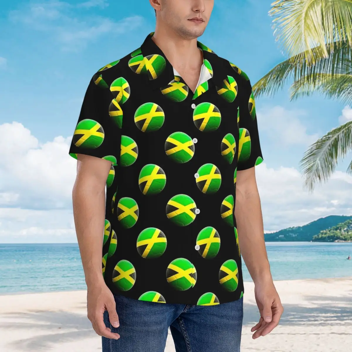 Jamaican Flag Casual Shirt Jamaica Football Ball Flag Elegant Hawaiian Shirts Men Short Sleeve Vacation Street Design Blouses