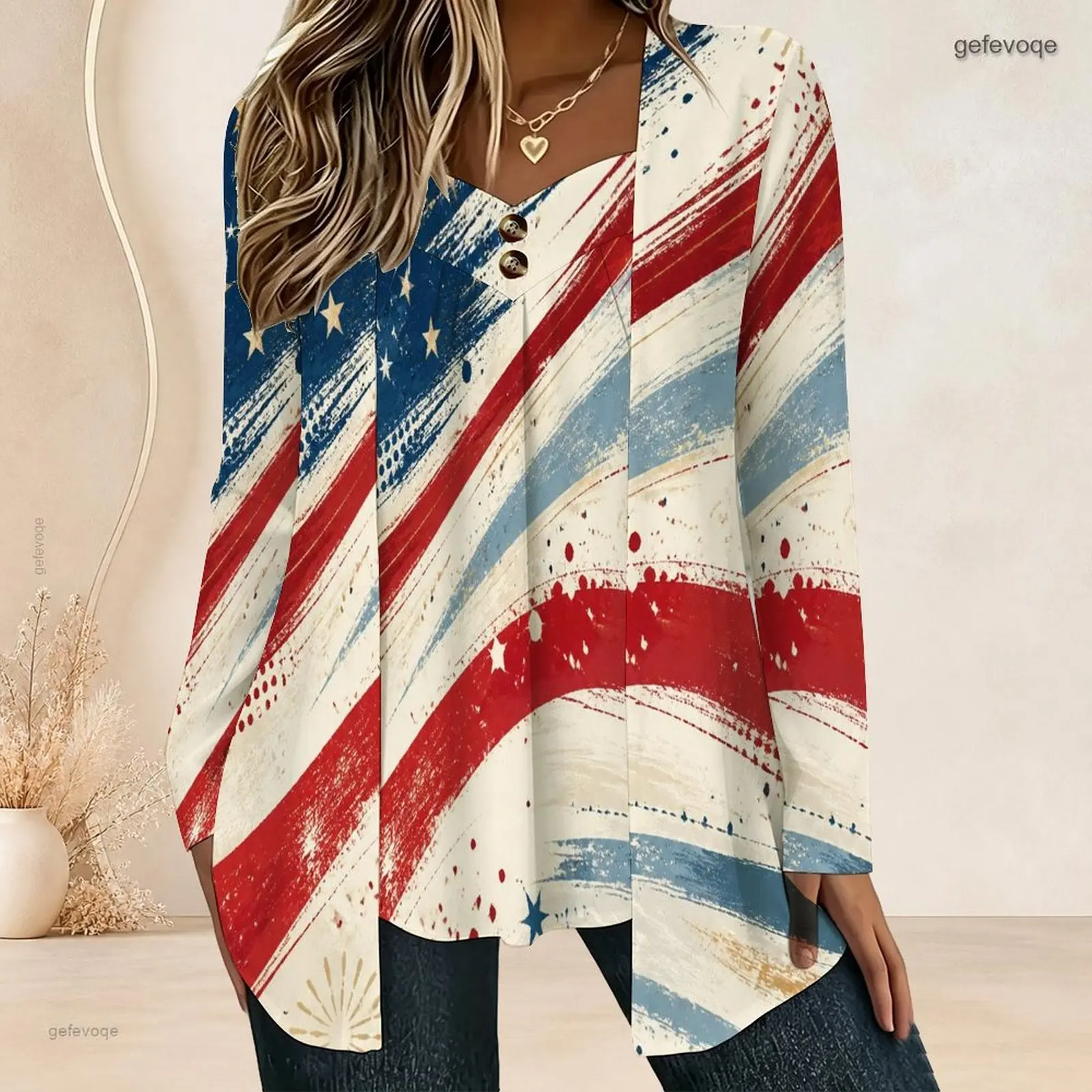 Women Fake Two Piece Long Sleeve Blouse Open Cardigan With Cami Top V Neck Button Detail Pleated Front Loose Tunic Oversize