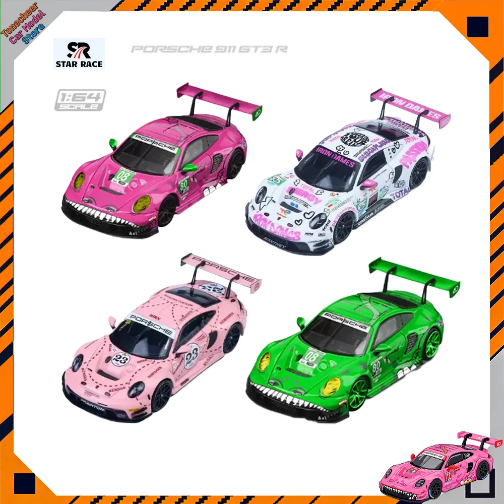 

STAR RACE SR 1:64 Porsche 911 GT3 R #85 #23 Pink Pig #56 #15 #80 #77 Collection Ornament Hobby Toy Alloy Model Miniature Diecast