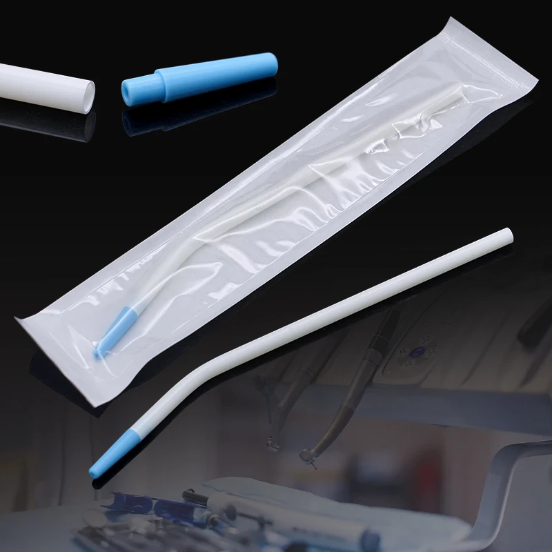 10pcs Dentist Clinic Disposable Surgical Suction Tips Suction Tube with Adaptor Long Slim Type Dental Consumable Material